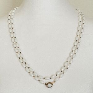 Vintage White Beaded Extra Long Wraparound Necklace Gold Tone Clasp